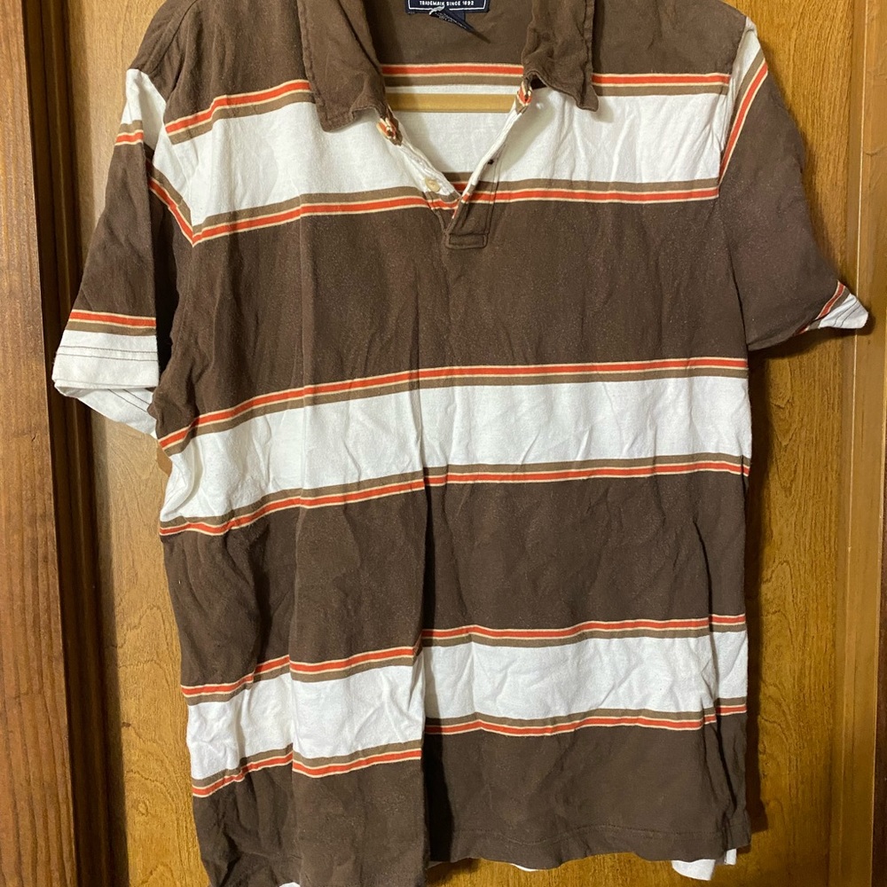 Abercrombie & Fitch Brown Polo with White and Orange Stripes